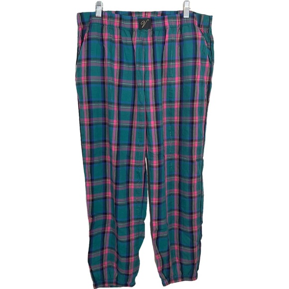 Victoria’s Secret Pink Green Plaid Pajama Pants Elastic Ankles L Short 26” Ins - Picture 9 of 9
